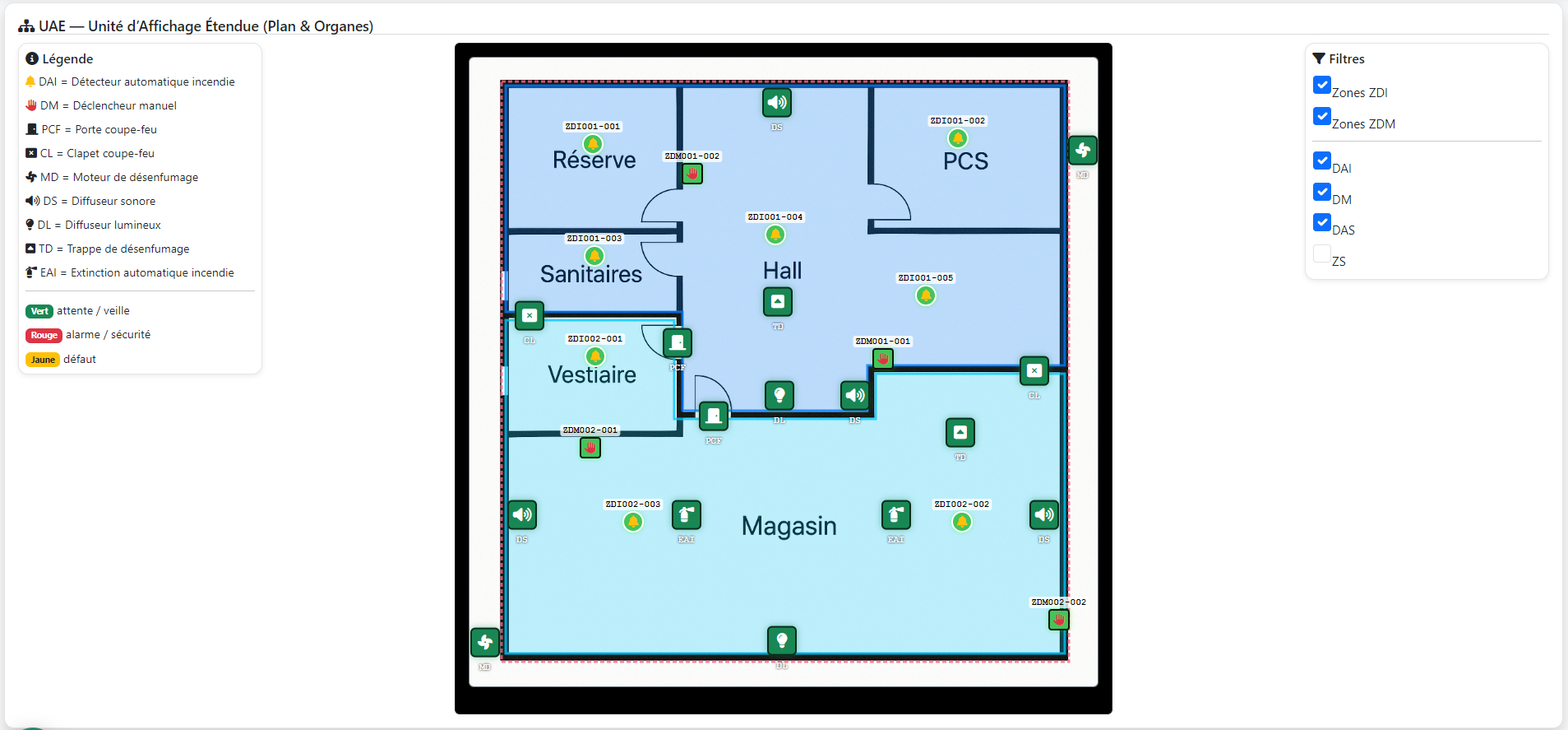 Plan UAE du simulateur Alertis